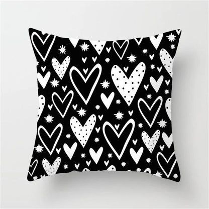 DecorBites™ Heart Stripe Pillow Cases | Black & White Polyester Cushion Covers