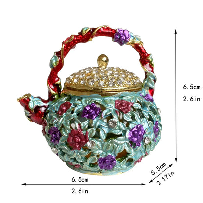 DecorBites™ Enameled Metal Jewelry Trinket Box Figurines Hand Painted Storage Case