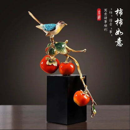 DecorBites™ Chinese Enamel Persimmon Ruyi Ornament for Living Room Wine Cabinet Décor