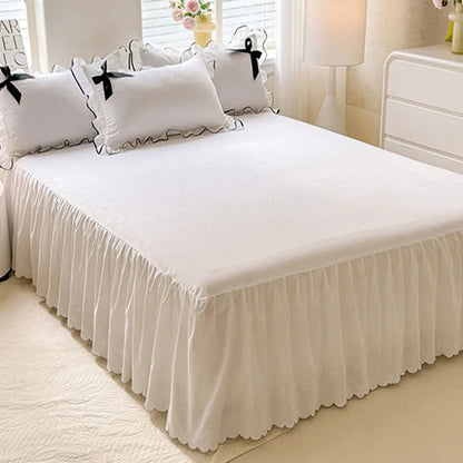 DecorBites™ Lace Bow Bed Skirt Bedding Set in Romantic Solid Color for King Queen Double Sizes