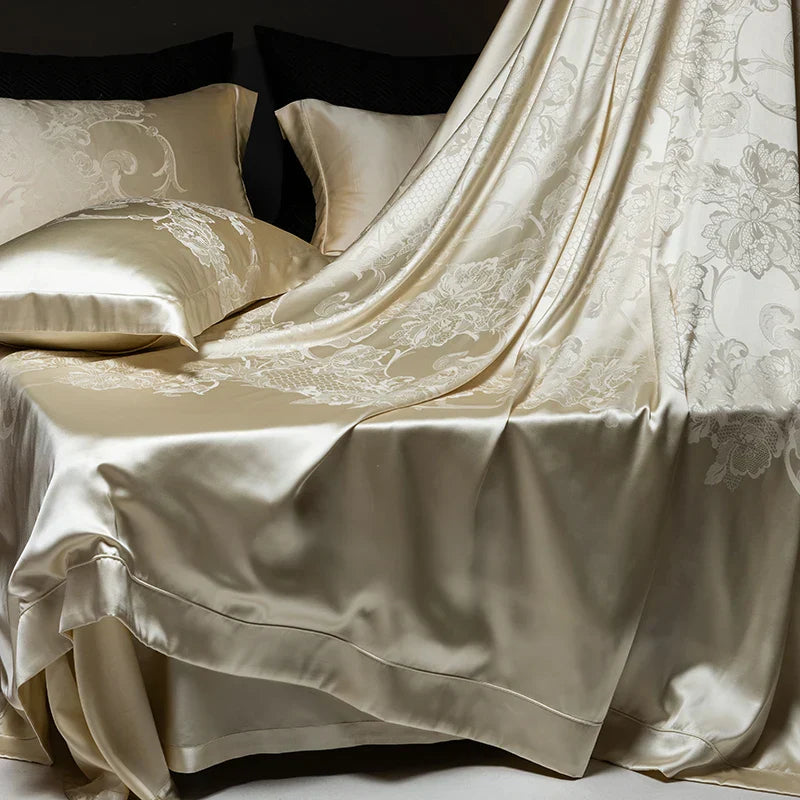 Decobites Silk Jacquard Cotton Luxury Bedding Set with Duvet Cover, Sheets & Pillowcases