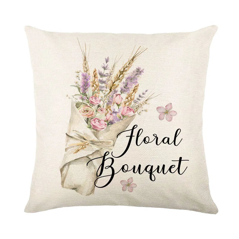 DecorBites™ Lavender Flower Linen Pillowcase for Sofa Car, Living Room Decor, Throw Pillow Case