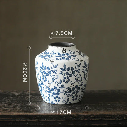 DecorBites™ Blue White Porcelain Vase Hydroponic Ceramic Flower Pot Room Decor