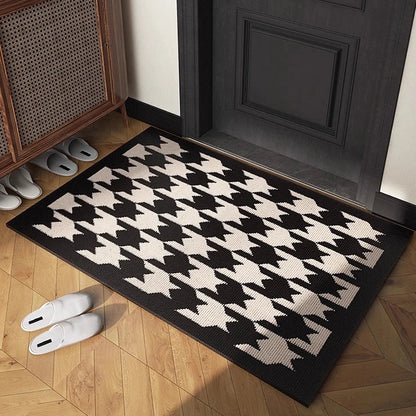 DecorBites™ Houndstooth Black Ivory Area Rug Decor Carpet Doormat Floor Mat