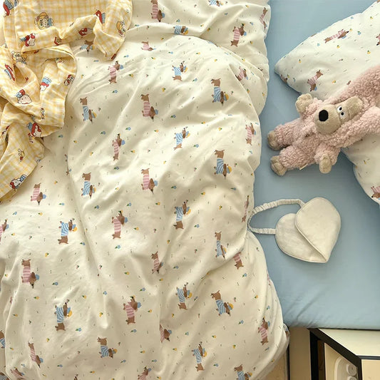 DecorBites™ Cartoon Pattern Printed Cotton Bedding Set with Pillowcase