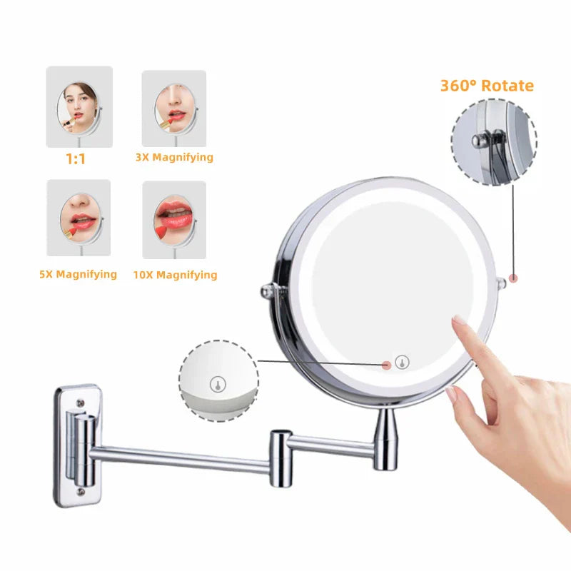 Espejo de Maquillaje con Luz LED Decorbites™ de 10X de Aumento, Doble Cara con Atenuación Táctil