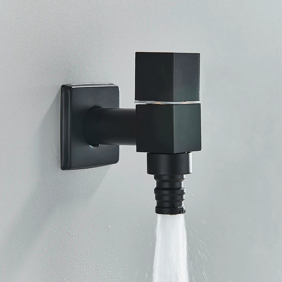 DecorBites™ Black Brass Wall Mounted Washing Machine Faucet for Outdoor Use