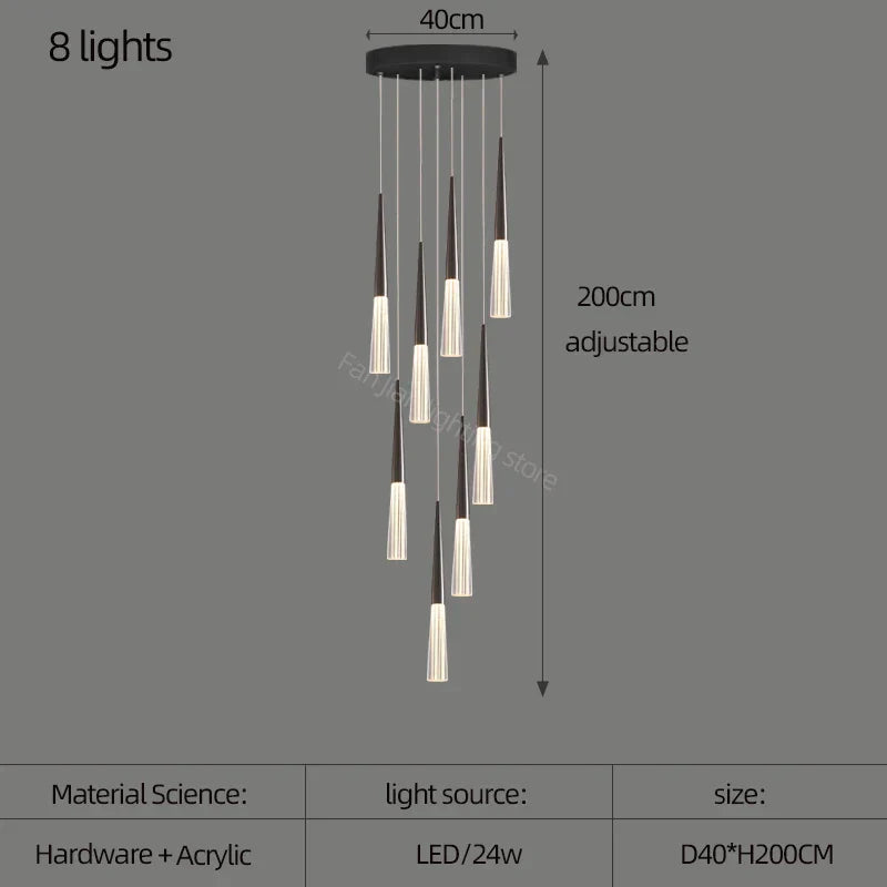 DecorBites™ مصباح مخروطي أكريليك معلق لسلالم الفيلا والمطبخ والمطعم.