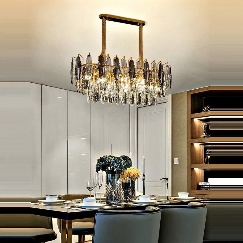 Decorbites™ Lámpara de Araña LED de Cristal Dorado para Mesa de Comedor
