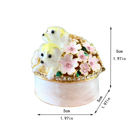 DecorBites™ Enameled Metal Jewelry Trinket Box Figurines Hand Painted Storage Case