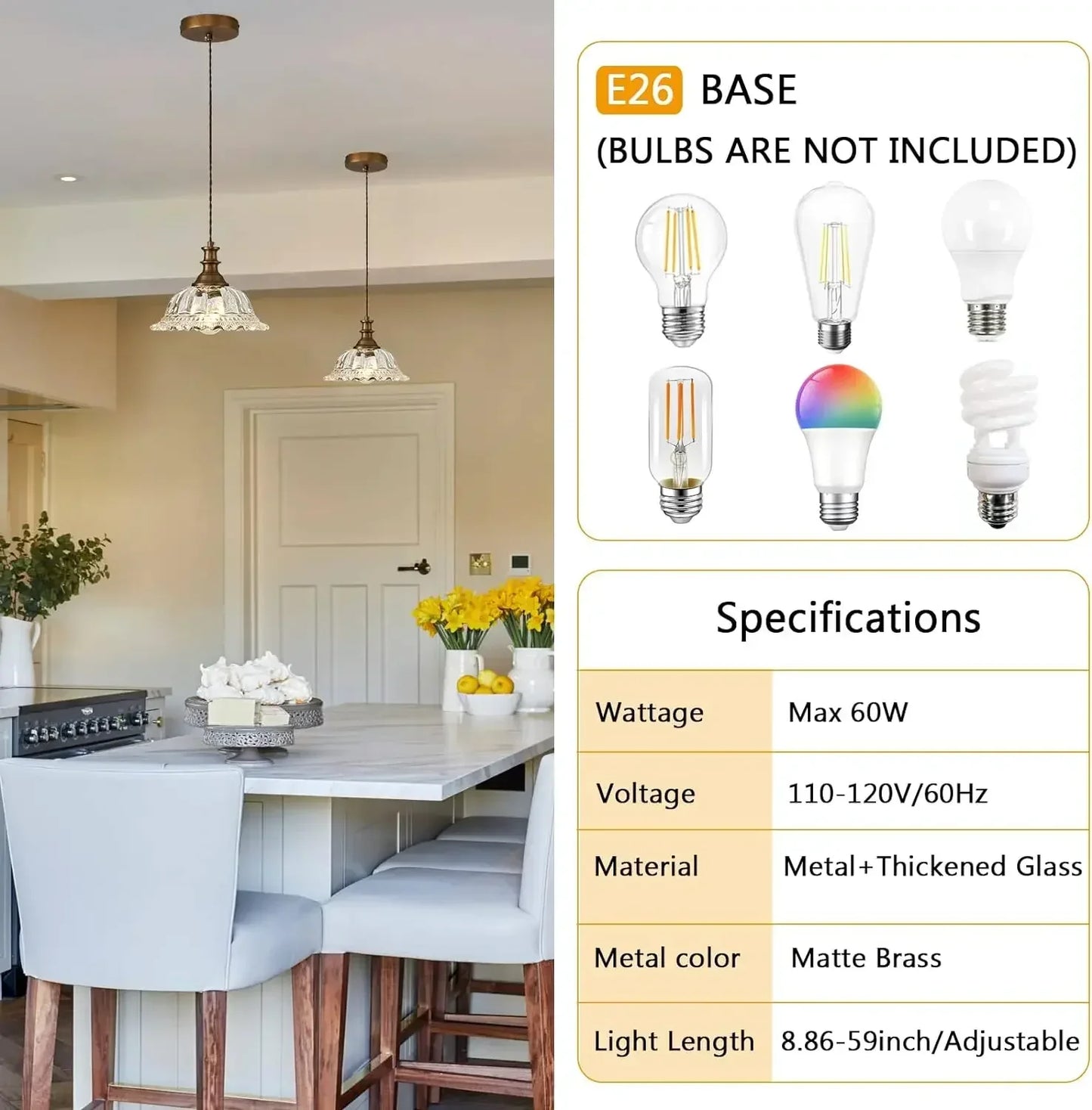 DecorBites™ Brass Glass Pendant Chandelier for Kitchen Bar Bedroom Hallway