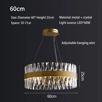 DecorBites™ Golden Round Crystal Chandelier LED Ceiling Light for Living Room and Bedroom