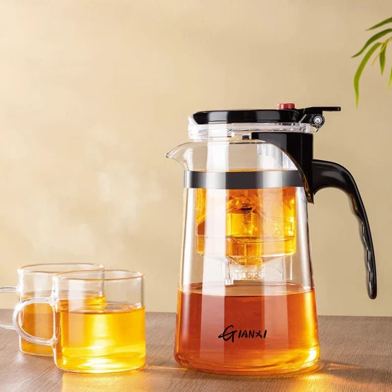 DecorBites™ Glass Teapot with One-button Filtration for High-temperature Tea Brewing