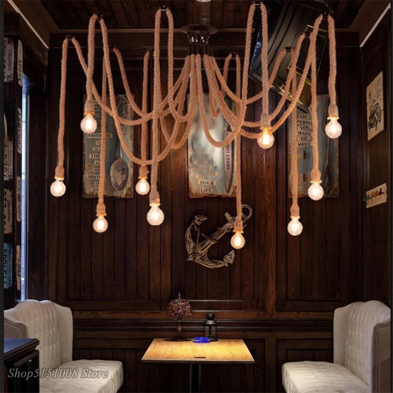 DecorBites™ Hemp Rope Net Chandelier Pendant Lamp for DIY Cafe and Bar Decor