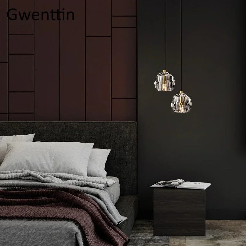 Gold Crystal Pendant Light K9 Nordic Kitchen