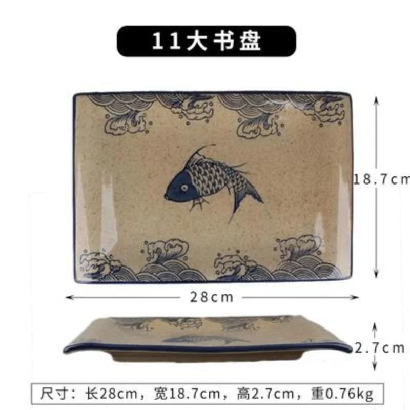 DecorBites™ Japanese Fish Print Ceramic Tableware - Special-shaped Large Dinner Plate Set