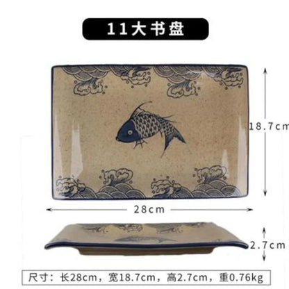 DecorBites™ Japanese Fish Print Ceramic Tableware - Special-shaped Large Dinner Plate Set