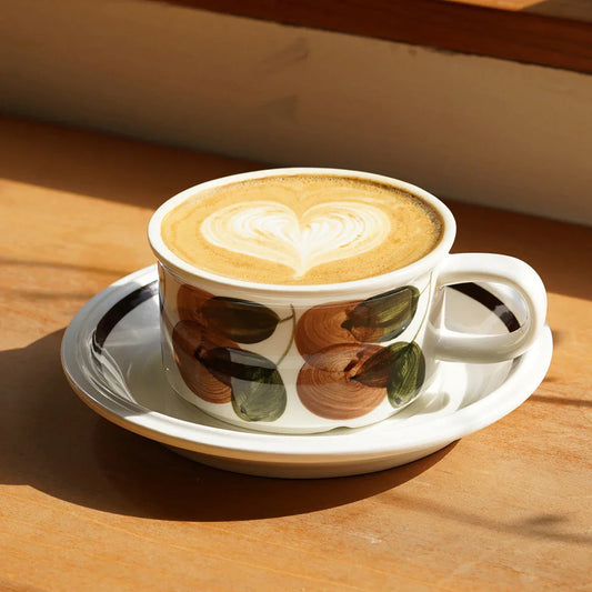 DecorBites™ Hand-Drawn Ceramic Espresso Cup with Saucer, 8oz Cappuccino Cups