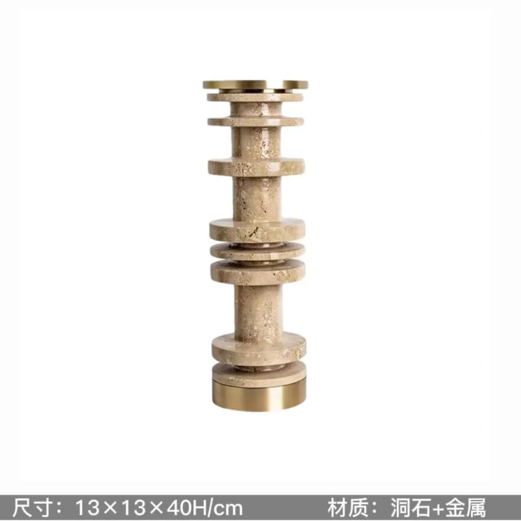 Portavelas DecorBites™ Luxe de mármol travertino marrón con base metálica