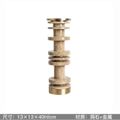 Portavelas DecorBites™ Luxe de mármol travertino marrón con base metálica