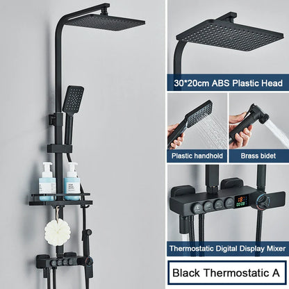 DecorBites™ Black 4-Way Digital Shower System with Rainfall Head and Bidet