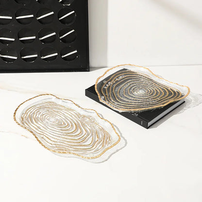 DecorBites™ Gold Foil Glass Tray Geometric Fruit Plate Home Decor Accessory