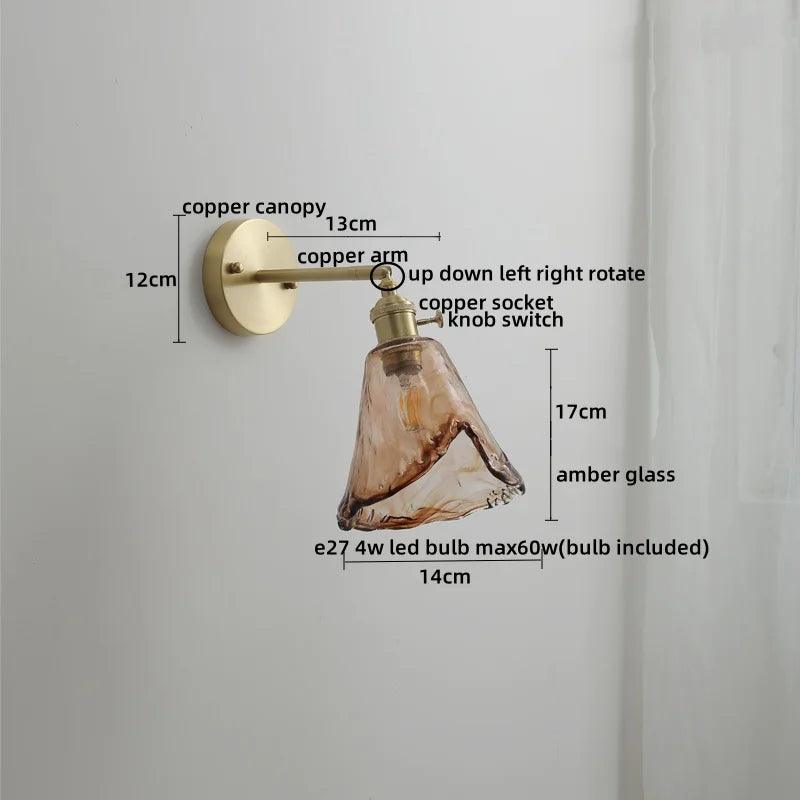 DecorBites™ Glass Copper LED Wall Lamp Sconce for Corridor Bedroom Living Room