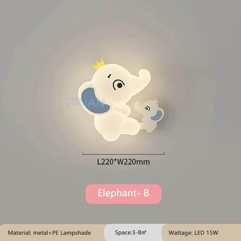 DecorBites™ Elephant Cartoon Wall Light PE Lampshade for Baby Room and School Hallway