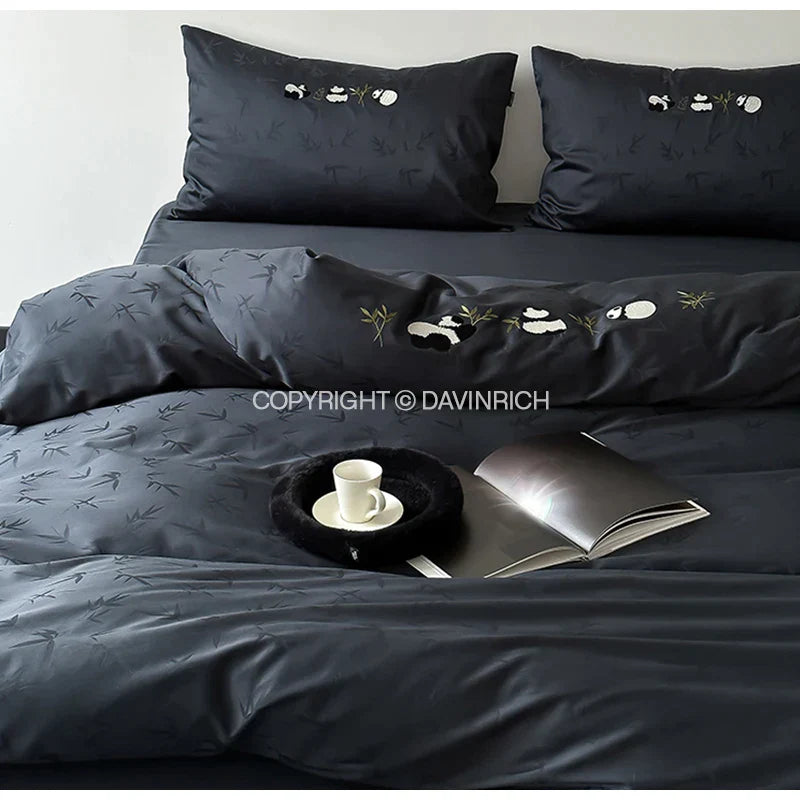 DecorBites™ Chinese Panda Bamboo Jacquard Duvet Cover Set Luxury Cotton Bed Sheet Set