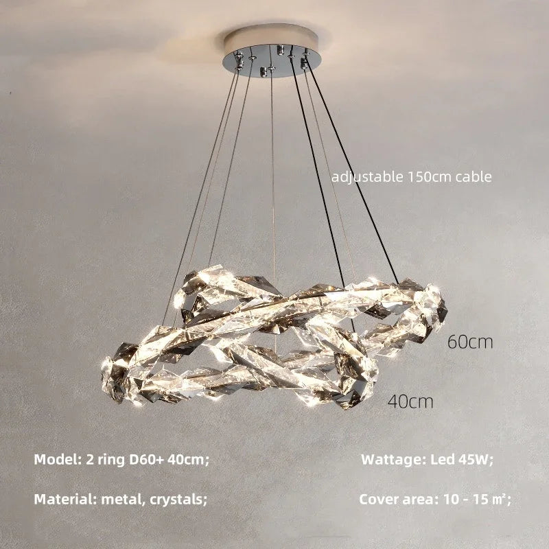 DecorBites™ Crystal Chandelier Pendant Light - Dimmable Modern Luxury LED Chrome Luminaria