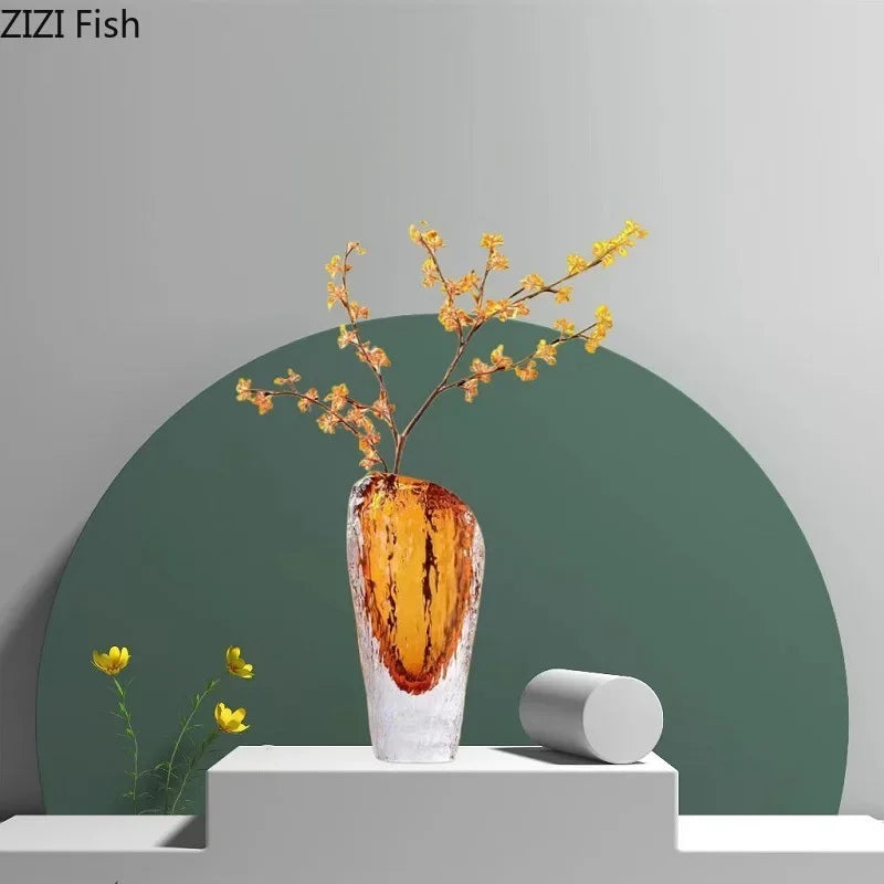 DecorBites™ Amber Glass Vase: Table Decor, Flower Arrangement, Hydroponic Plant Pot