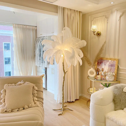 DecorBites™ Elegant Feather Floor Lamp with Adjustable Bulbs for Stylish Home Decor