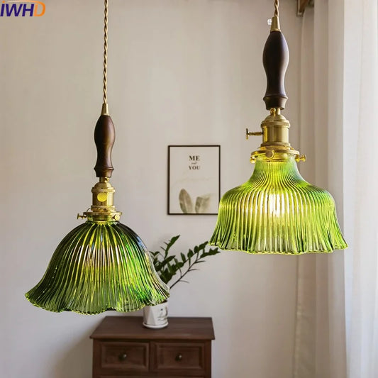 DecorBites™ Japanese Style Green Glass LED Pendant Chandelier for Home Decor