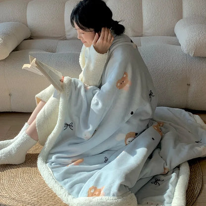 DecorBites™ Korean Cartoon Plush Blanket, Soft Nap Sofa Cover for Home Dormitory