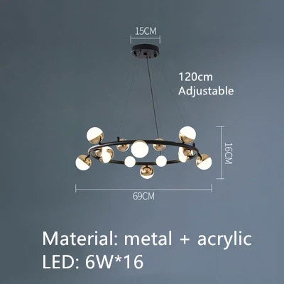 DecorBites™ Gold Balls LED Chandelier: Art Deco Round Lighting with Acrylic Balls for Home Décor