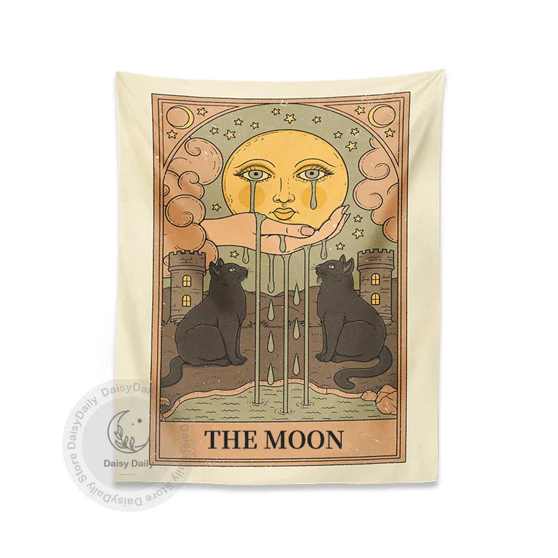 Moon Cat Tarot Wall Hanging - Decobites Mystical Room Decor