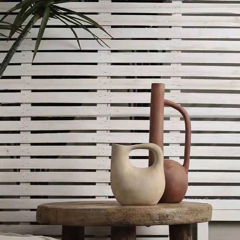 مزهرية هندسية من الفخار الحجري من DecorBites™، زينة فنية عتيقة لديكور المنزل