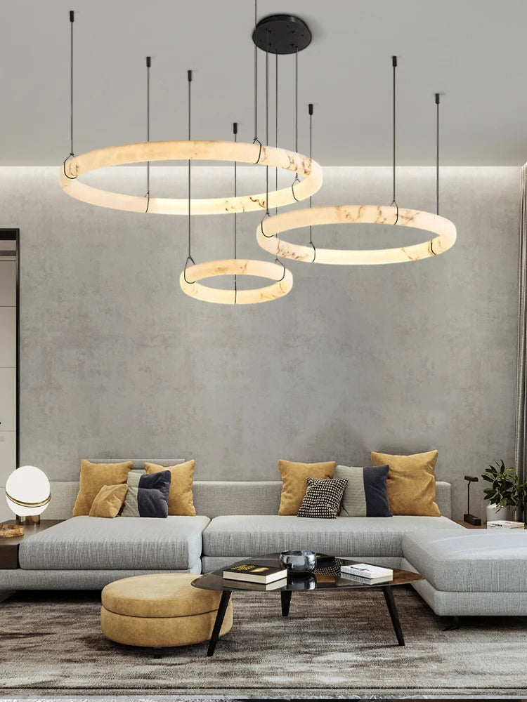 Dimmable LED Natural Marble Design 2024 Chandelier Alabaster Hanging Light Lustre Suspension Luminaire Lampen For Living Room