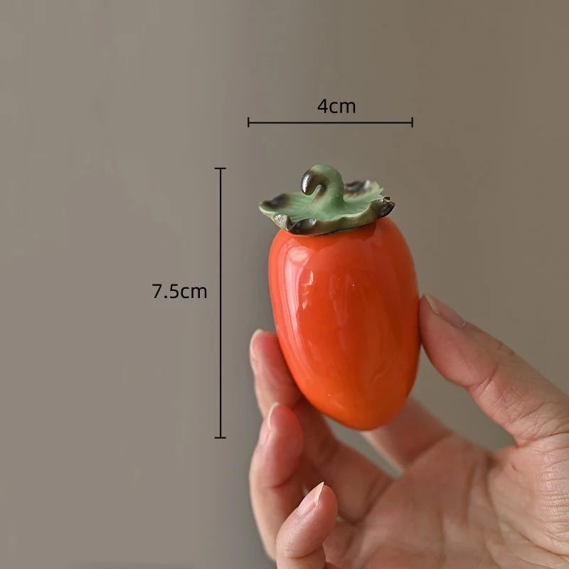 DecorBites™ Adorno Decorativo para el Hogar: Escultura de Frutas, Caja de Té, Fresas y Caquis