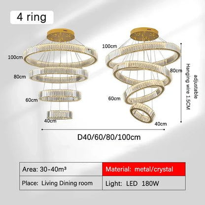 DecorBites™ Golden Crystal Chandelier: Nordic Modern Luxury LED Hanging Halo for Living Room