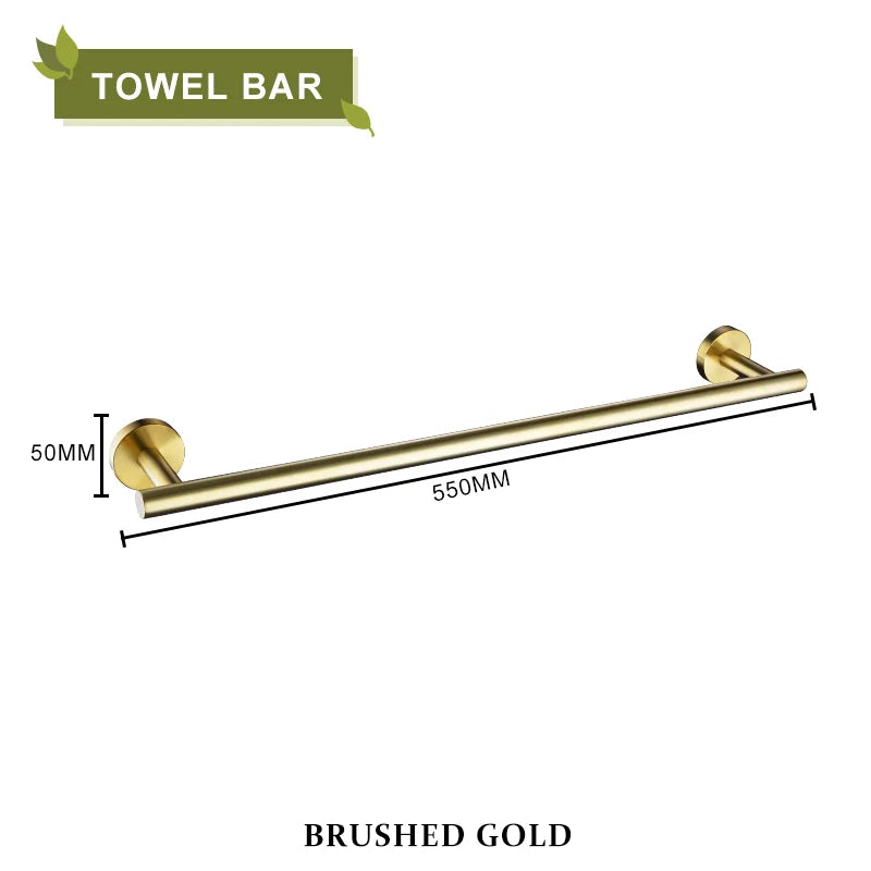DecorBites™ Brushed Gold Bathroom Accessories Set Hand Towel Bar Rack Toilet Paper Holder