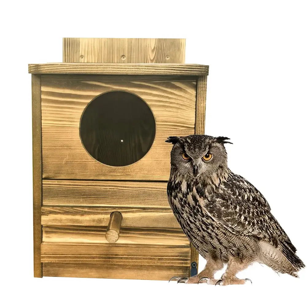 DecorBites™ Handmade Wooden Screech Owl House - Outdoor Nesting Box