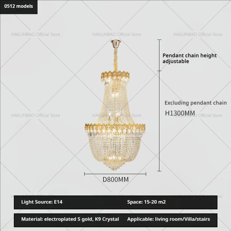 DecorBites™ Crystal Chandelier: Luxury Duplex Hotel Living Room Stairwell Design