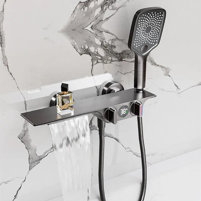DecorBites™ Digital Display Black Waterfall Shower Mixer Wall Mount Brass Bathroom Taps