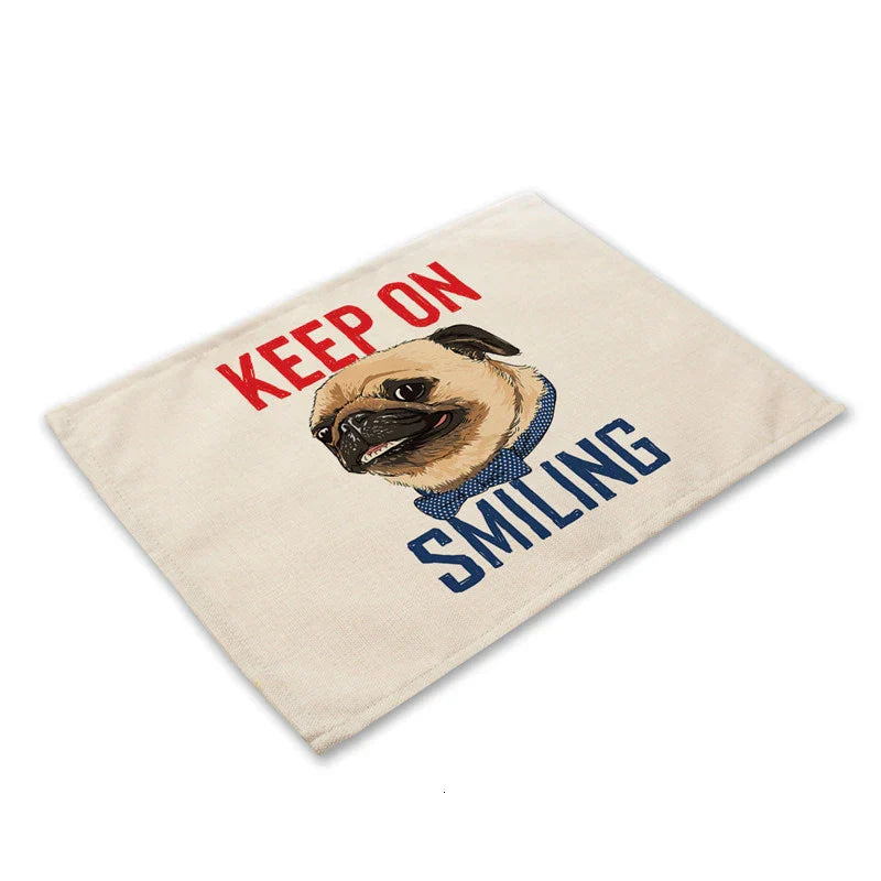 DecorBites™ Cute Dog Linen Dining Mats Coasters 42*32cm Home Decor