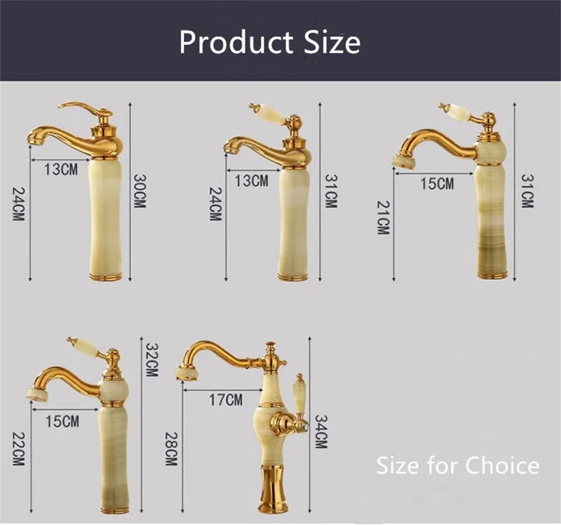 Decorbites™ Grifo de Lavabo de Baño en Oro, Jade y Latón | Montado en Cubierta Mezclador de Agua Caliente y Fría