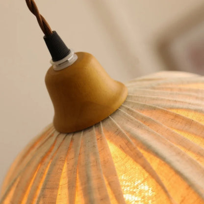 DecorBites™ Beige Cloth LED Pendant Light: Vintage Japanese Style for Kitchen, Dining, and Living Room