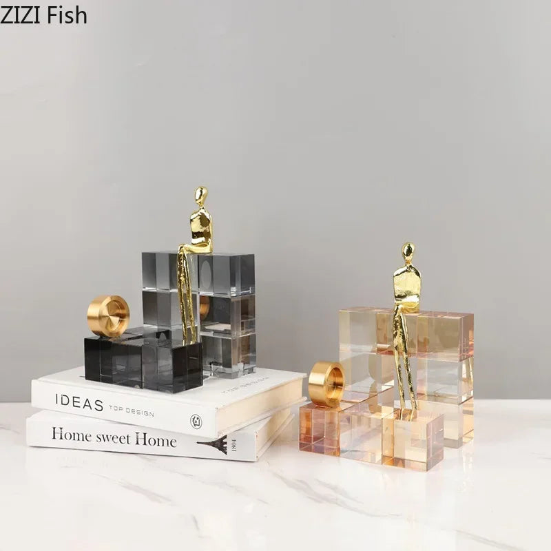 DecorBites™ Golden Thinker Crystal Base Sculpture for Modern Desk Decor