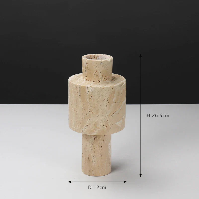 DecorBites™ Beige Travertine Stone Vase for Living Room Hotel Dining Table