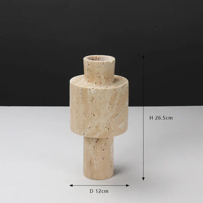 DecorBites™ Beige Travertine Stone Vase for Living Room Hotel Dining Table